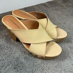 Lucky Brand Cream Takara Clog Mule Women’s 8.5M Leather Open Back Neutral Lux